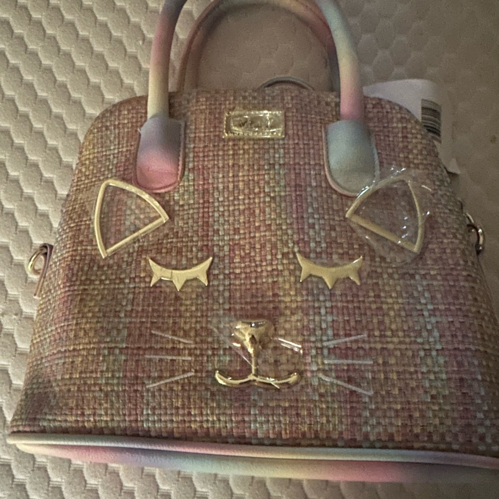 Betsey Johnson Pink and Blue Cat Satchel